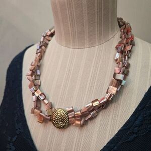NWOT Shell Bead 2 Strand Neckkace Gold Accent